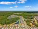 Stunning aerial view of the neighborhood with lush greenery, ponds, and beautiful homes under a blue sky at 4275 Burdick Loop, Odessa, FL 33556