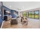 Open-concept living area features hardwood floors, large windows, and views of the outdoors at 4275 Burdick Loop, Odessa, FL 33556