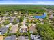 A scenic neighborhood aerial view shows a lake, houses, and greenery in a beautiful community at 5216 Kernwood Ct, Palm Harbor, FL 34685