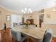 Dining room area featuring a chandelier and hardwood floors, adjacent to sitting room at 5216 Kernwood Ct, Palm Harbor, FL 34685