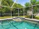Relaxing pool and spa with screened enclosure surrounded by tropical greenery at 5216 Kernwood Ct, Palm Harbor, FL 34685