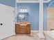 Well-lit bathroom with blue walls, a large vanity, and access to walk-in shower at 10117 Breezy Pines Ct, Weeki Wachee, FL 34613