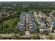 Aerial view of a residential community with lush greenery and a serene pond at 11227 Moultrie Pl, Tampa, FL 33625