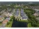 Expansive aerial view of neighborhood featuring homes and a community pond at 11227 Moultrie Pl, Tampa, FL 33625