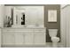 Stylish bathroom with a decorative vanity, stone countertop, and neutral gray wall paint at 12058 Violet Jasper Dr, Parrish, FL 34219