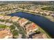 Beautiful aerial view of the condo featuring lake view and lush landscaping at 1348 Emerald Dunes Dr, Sun City Center, FL 33573