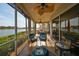 Relaxing screened-in patio with comfortable seating and stunning lake views at 1348 Emerald Dunes Dr, Sun City Center, FL 33573