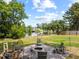 Picturesque backyard with a fire pit area and a serene lake view at 18408 Hanna Rd, Lutz, FL 33549