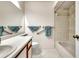 Bright bathroom with a modern vanity, coordinated fixtures, and a shower-over-tub design at 4017 103Rd N Ave, Clearwater, FL 33762