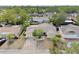 A high aerial view of a single-Gathering home, surrounded by lush greenery and neighboring houses in a quiet neighborhood at 8907 Pandora Ln, Port Richey, FL 34668