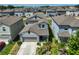 Aerial view of a light blue two-story home surrounded by similar houses in a suburban neighborhood at 9914 Calypso Orchid Ct, Riverview, FL 33578