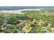 High-angle view of a home situated by a lake, surrounded by mature trees at 2207 Climbing Ivy Dr, Tampa, FL 33618