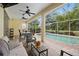 Inviting screened patio features a pool view, seating and outdoor dining at 2207 Climbing Ivy Dr, Tampa, FL 33618
