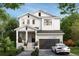 Charming two-story home featuring a brick facade, covered entry, black trim windows, and a two-car garage at 119 Huron Ave, Tampa, FL 33606