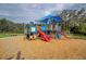 Community playground with colorful play equipment and a protective ground covering at 17804 Brewster Grn, Lutz, FL 33559