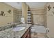 Well-lit bathroom featuring granite countertops and a shower-tub combination at 2387 Bartolo Dr, Land O Lakes, FL 34639