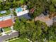 Aerial view of property showcasing landscaped yard, pool, and proximity to neighborhood amenities at 2662 Oakbrook Dr, Largo, FL 33770
