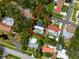 Aerial view showcasing the property's layout, including pool, landscaping, and surrounding neighborhood at 2662 Oakbrook Dr, Largo, FL 33770