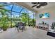 Spacious screened-in patio with plants, a dining table set and ceiling fan at 4610 Alexandria Ct, Palmetto, FL 34221