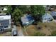 This eye-level aerial captures the yard and surrounding trees around this charming single Gathering home at 5009 12Th S Ave, Gulfport, FL 33707