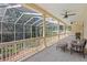 Spacious screened porch with ceiling fans and comfortable seating overlooking the backyard at 5017 Muir Way, Lithia, FL 33547