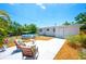 Backyard with patio, seating, an above ground pool, green grass and mature landscaping at 5365 Flamingo Dr, St Petersburg, FL 33714