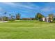 Scenic golf course view with lush green grass, palm trees, and a clear blue sky, perfect for a relaxing day of golf at 5736 La Puerta Del Sol S Blvd # 254, St Petersburg, FL 33715