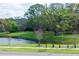 The home's backyard features mature trees and a pond, adding to its appeal at 9706 N 22Nd St, Tampa, FL 33612