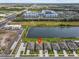 This aerial view showcases the property's location near a pond and various community amenities and road access at 10433 Alder Green Dr, Riverview, FL 33578
