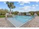 Sparkling community pool with a zero entry access, surrounded by seating and beautiful landscaping at 10433 Alder Green Dr, Riverview, FL 33578