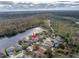 An overhead view of the lakeside neighborhood showcasing the home's unique location and surrounding nature at 10506 Sky Flower Ct, Land O Lakes, FL 34638