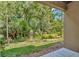 Backyard features a lush wooded area and a covered patio space at 28516 Tranquil Lake Cir, Wesley Chapel, FL 33543