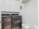 Laundry room with modern washer and dryer and built in cabinets at 3117 W Knights Ave, Tampa, FL 33611