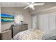 Bright bedroom with a vaulted shiplap ceiling and a view of the entertainment at 350 Pinellas Bayway S # 7, Tierra Verde, FL 33715