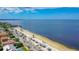 Breathtaking aerial view of the beach with blue ocean water and shady picnic pavilions at 4920 Pelican Dr, New Port Richey, FL 34652