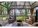 Well-appointed gazebo features comfortable seating, perfect for enjoying the serene lake view at 6341 Discovery Ln, Land O Lakes, FL 34638