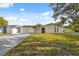 Inviting single-story home featuring a long driveway and a well-maintained lawn with a small palm tree at 7325 Calder Dr, New Port Richey, FL 34653