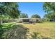 Spacious backyard with a screened in patio and lush green lawn at 135 Rodney Ct, Palm Harbor, FL 34684