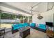 Inviting screened-in patio with comfortable seating and a ceiling fan at 135 Rodney Ct, Palm Harbor, FL 34684