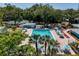 A pretty overhead view of the neighborhood community pool with palm trees at 3078 Pointer Dr, Palm Harbor, FL 34683