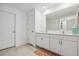 Bright bathroom featuring double vanity, white cabinets, and ample counter space at 35029 Brackett Bnd, Zephyrhills, FL 33541