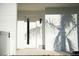 Modern front door with vertical window and palm tree shadow, set in a crisp white facade at 3820 Pompano Se Dr, St Petersburg, FL 33705