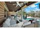 Inviting covered patio with comfortable seating, a hanging hammock, and views of the sparkling pool at 4101 Hollowtrail Dr, Tampa, FL 33624