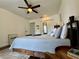 Bedroom with area rug, ceiling fan, closet, and decoratively appointed with pillows and books at 13974 75Th Ave, Seminole, FL 33776
