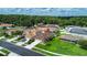 Backyard aerial view of a single-story home featuring a well-manicured lawn with palm trees at 25830 Crippen Dr, Land O Lakes, FL 34639