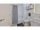 Bright bathroom with shower and tub combination, stylish black and white curtain, and modern fixtures at 3012 W Barcelona St # 7, Tampa, FL 33629