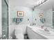 Clean and bright bathroom features a sink, toilet, vanity, and a shower with glass doors at 31 Island Way # 1507, Clearwater Beach, FL 33767