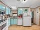 Well-equipped kitchen with white appliances, blue cabinets, and plenty of counter space at 35051 Colony Hills Dr, Zephyrhills, FL 33541