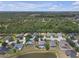 Aerial view of a neighborhood with lush landscaping and a pond, showing homes with screened pools and well-manicured lawns at 4535 29Th Avenue E Cir, Palmetto, FL 34221