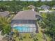 Aerial view of a screened-in pool in a backyard, offering a private oasis surrounded by lush landscaping at 4535 29Th Avenue E Cir, Palmetto, FL 34221